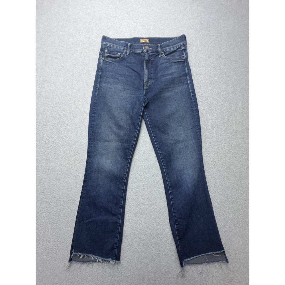 Mother The Insider Crop Step Fray Jeans Womens 28 Blue Med Wash Cropped Denim
